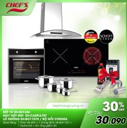 COMBO 36: Bếp điện từ Chefs EH-MIX366 + hút mùi EH-R506E7 + chậu Eurosun EU-8143BK + vòi S-K006 + bộ nồi Faster Melody