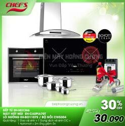 COMBO 37: bếp điện từ Chefs EH-MIX366 + hút EH-CASPIA70T + lò nướng EH-BO1107S + bộ nồi CW5304
