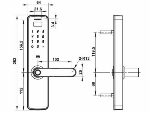 Kích thuớc Khóa cửa điện tử Hafele DL7100 912.05.498