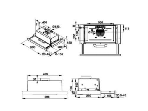 Kích thước máy hút khử mùi âm tủ dạng kéo Hafele HH TI60D 539.81.083