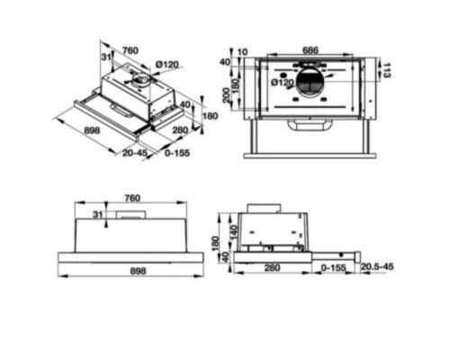 Kích thước máy hút khử mùi âm tủ dạng kéo Hafele HH TI90D 539.81.085