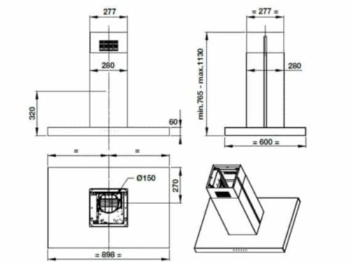 Kích thước máy hút mùi đảo Hafele HH-IS90B 539.81.715