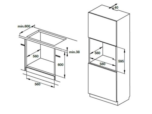 Kích thước lò nướng âm tủ Hafele HO-KT60C 534.05.571