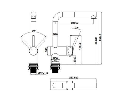 Vòi rửa bát Hafele HT21-CH1P254 577.55.200 1 Kích thước vòi rửa bát Hafele HT21-CH1P254 577.55.200