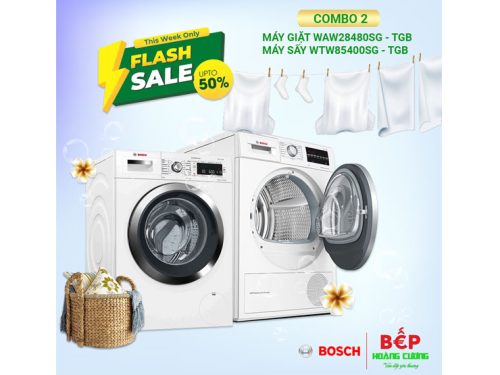 COMBO 2: Máy giặt Bosch 9kg WAW28480SG + Máy sấy Bosch WTW85400SG