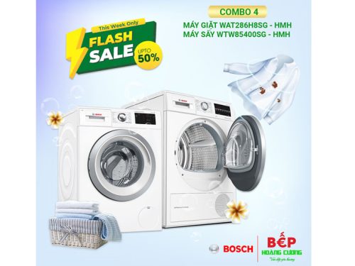 COMBO 4: Máy giặt 8 kg Bosch WAT286H8SG + Máy sấy Bosch WTW85400SG