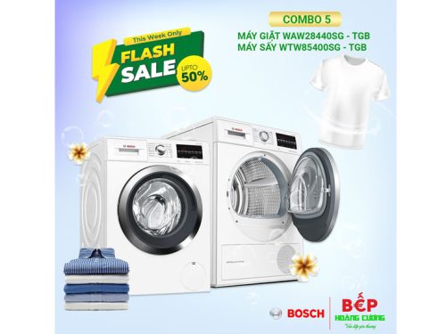 COMBO 5: Máy giặt Bosch WAW28440SG (8kg) + Máy sấy BOSCH WTW85400SG