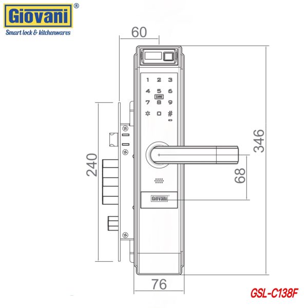 kích thước của Khóa điện tử Giovani GSL-C138FG kích thước của Khóa điện tử Giovani GSL-C138FG
