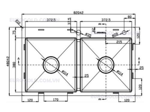 Kích thước của Chậu rửa chén bát Eurogold EUS18248
