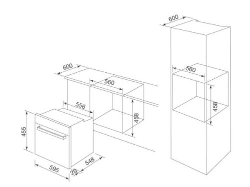 Kích thước của Lò nướng kết hợp vi sóng âm tủ Malloca MW-944TF