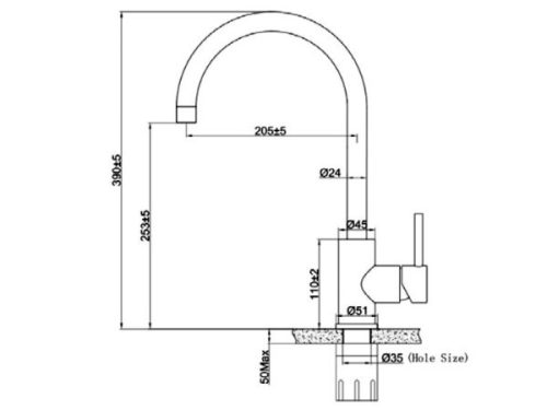 Kích thước của Vòi rửa chén bát Eurogold EUF016M