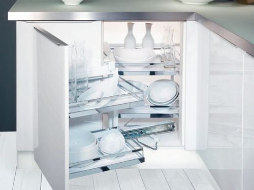 Bộ rổ kéo góc Magic Corner, xoay trái, khay Arena Hafele 546.17.005