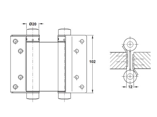 Kích thước của Bản lề 2 chiều Hafele tải trọng 12-16kg 927.97.020