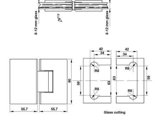 Kích thước của Bản lề kính kính 180 độ Hafele 981.77.902