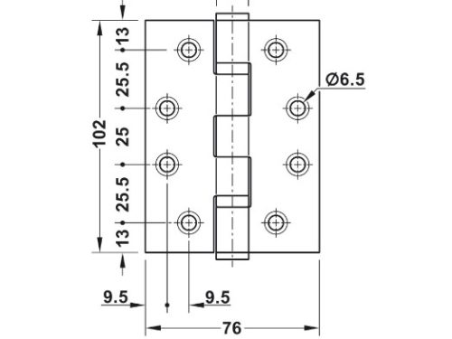 Kích thước của Bản lề lá 2 vòng bi 120Kg chống cháy Hafele 926.98.060