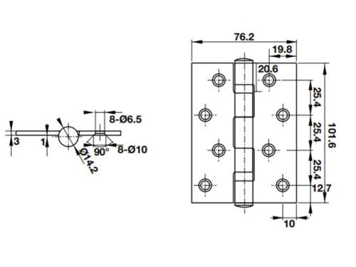 Bản lề lá 2 vòng bi 70Kg Hafele 926.20.063 1 Kích thước của Bản lề lá 2 vòng bi 70Kg Hafele 926.20.063