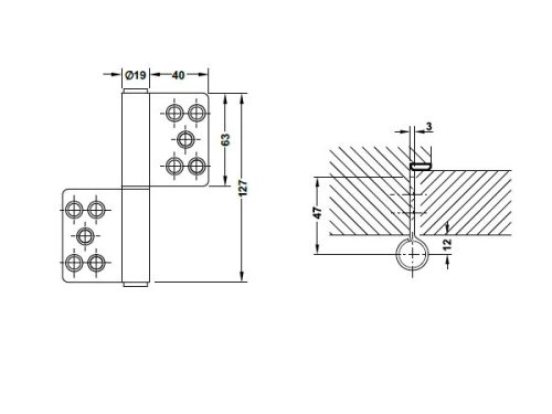 Kích thước của Bản lề nâng hạ 80Kg Hafele 926.13.903