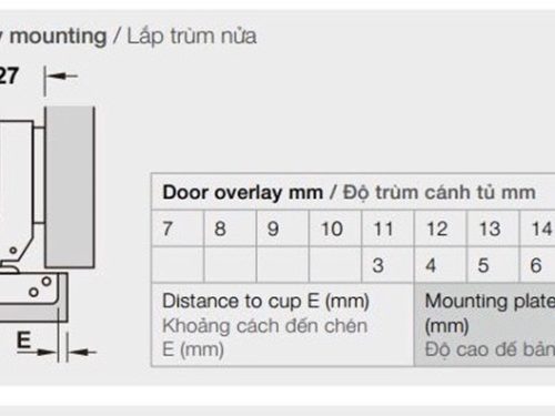 Kích thước của Bản lề trùm nửa Metalla SM 95º Hafele 315.08.851