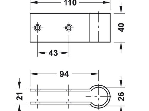 Kích thước của Bas nối thanh treo nhà WC công cộng Hafele 988.98.050