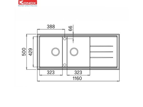 Thiết kế của Chậu rửa bát Konox Granite Sink Phoenix 1160 - Black