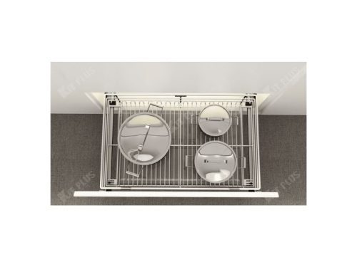 Giá xoong nồi nan tròn Inox mờ, ray giảm chấn Kit Plus DG90S