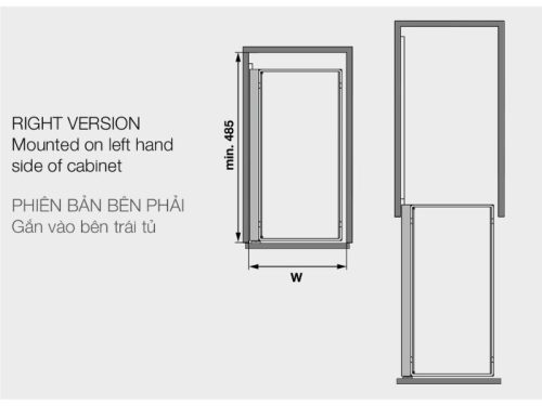 Kích thước bộ rổ kéo Comfort II 400mm Phải Hafele 545.53.968