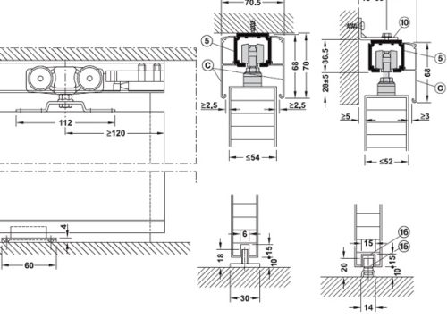 Kích thước của Phụ kiện cửa trượt Slido Classic 160-P Hafele 940.82.256