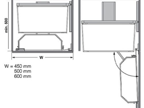 Kích thước của Phụ kiện tủ bếp Hafele 545.93.436 bộ 3 tầng TANDEM COFF 600mm