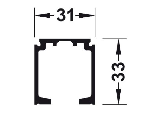 Kích thước của Ray trượt Hafele R31 x C33mm dài 4mét 940.43.942