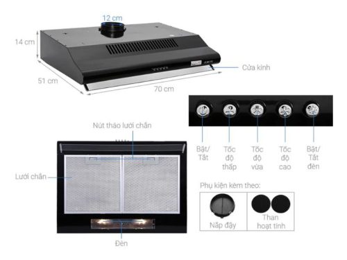 Cấu tạo máy hút mùi âm tủ tuần hoàn Pramie CL9B-700