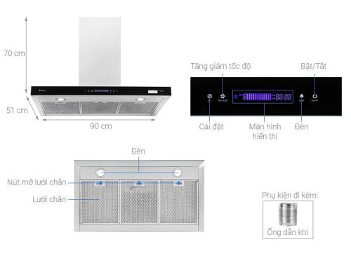 Cấu tạo máy hút mùi áp tường tuần hoàn Pramie TT32-900