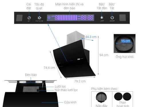 Cấu tạo máy hút mùi áp tường tuần hoàn Pramie DE19-900