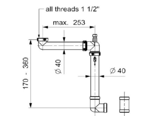 Kích thước của bộ xả chậu rửa bát Reginox Panama