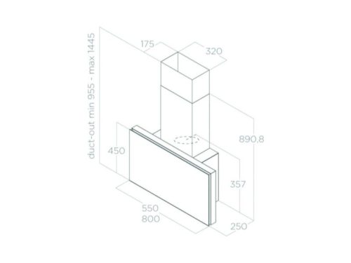 Kích thước máy hút mùi áp tường Elica PLAT WH/F/55 PRF0165707
