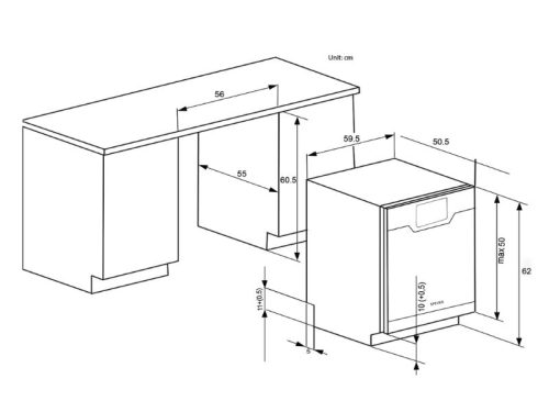 Kích thước máy rửa bát âm tủ Spelier SMS 08 Plus 1/ DW