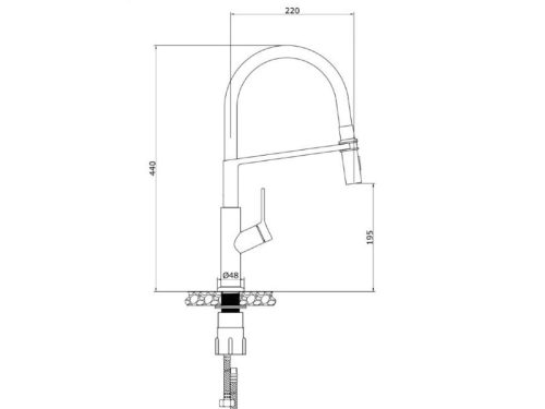 Kích thước vòi rửa bát nóng lạnh Konox Tema Black