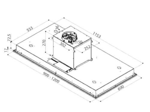 Kích thước máy hút mùi âm trần Upscale CEILING VETRO