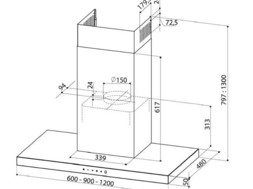 Kích thước máy hút mùi áp tường Upscale P5 WALL MOUNT