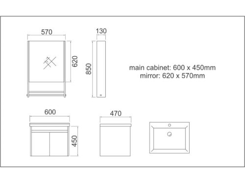 Kích thước bộ tủ chậu Gorlde GD-101