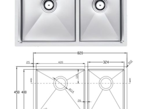 Kích thước Chậu rửa bát inox 2 hố Eurogold EUC28245EB