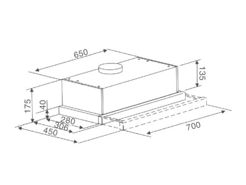Kích thước máy hút mùi âm tủ Binova BI-28-B-07