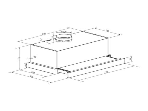 Kích thước máy hút mùi âm tủ Binova BI-28-W-07