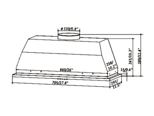 Máy hút mùi âm tủ Eurogold EUH1070A 2 Kích thước Máy hút mùi âm tủ Eurogold EUH1070A