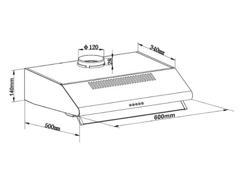 Kích thước máy hút mùi áp tường Binova BI-23-B-06
