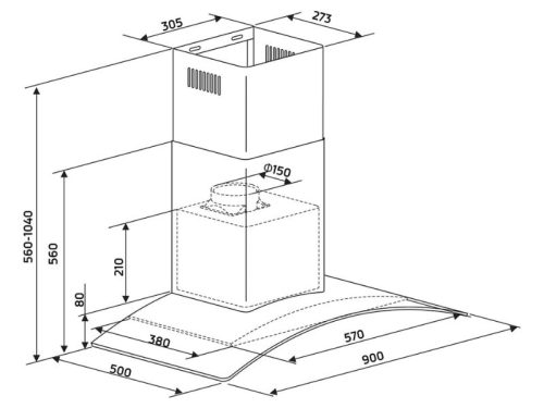 Kích thước máy hút mùi áp tường Binova BI-6688-ISO-09