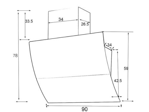Kích thước máy hút mùi áp tường Binova BI-77Luxury-90