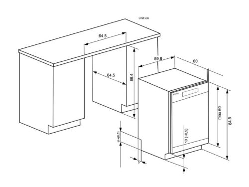 Kích thước máy rửa bát âm tủ/độc lập Binova BI-1102DWS