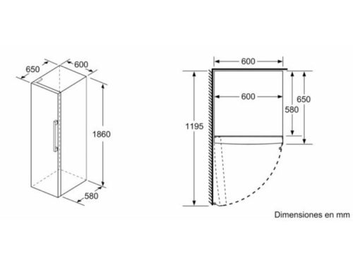 Kích thước tủ lạnh 1 cánh 348 lít Bosch KSV36VIEP
