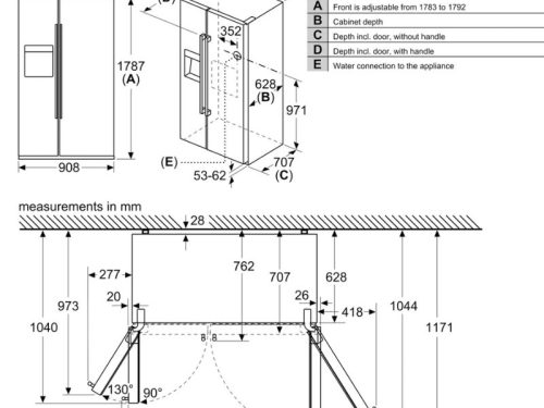 Kích thước tủ lạnh 2 cánh side by side 531 lít Bosch KAG93AIEP