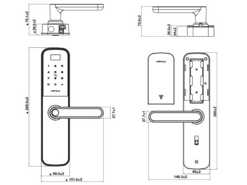 Khóa điện tử DL6000 Hafele 912.20.581 1 Kích thước khoá điện tử Hafele DL6000 912.20.581